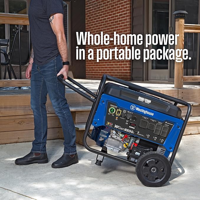 Westinghouse 12500 Peak Watt Home Backup Portable Generator, Remote Electric Start with Auto Choke, Transfer Switch Ready, Gas Powered, CO Sensor