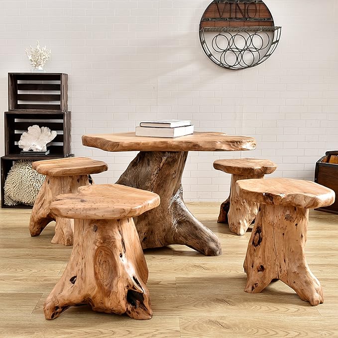 WELLAND Natural Cedar Stump Stool, 14" End Table, Live Edge Side Table, Plant Stand, Small Nightstand, Mushroom Stool for Living Room, Bedroom, Patio, Garden
