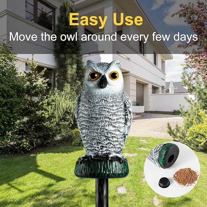 OFFO Bird Scare Devices Plastic Owl Scarecrow for Halloween Decorations Outdoor Garden, Yard, Pool Decoration, 8.3 in Height, Snow Owl