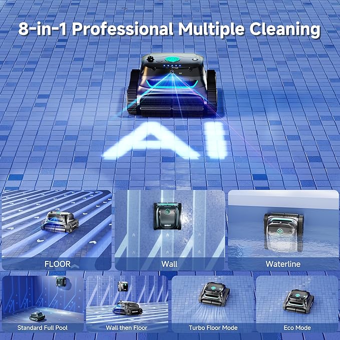 (2025 New) WYBOT S2 Solar Vision Robotic Pool Vacuum Cleaner, AI Vision, Smart Auto Docking, Dual Charging, Scheduled & Area Cleaning, 3D Adsorption for In-Ground Pools, Grey&Green