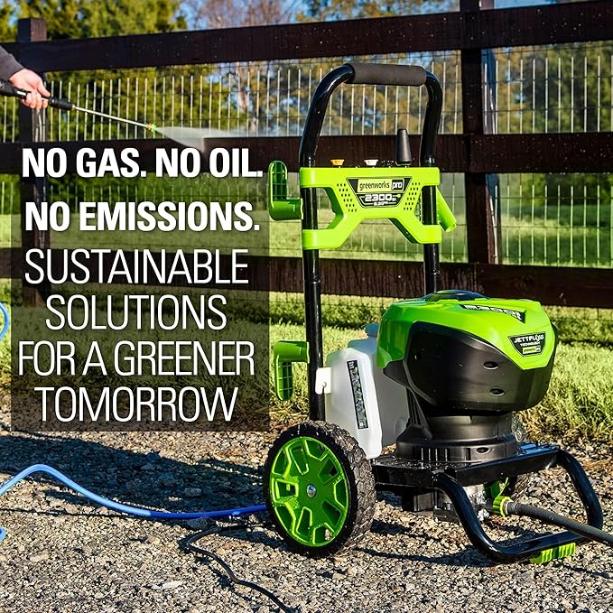 Greenworks 2300 PSI TruBrushless (2.3 GPM) Electric Pressure Washer, 25’ Hose, Quick Connect Wand, 15, 24, 40 Degree Soap and Turbo Nozzle