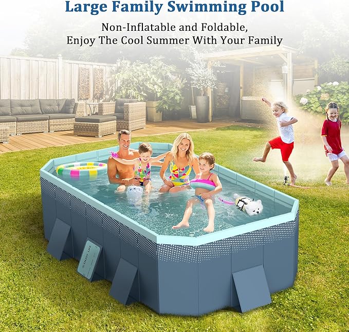 Foldable Pool, Non-Inflatable Swimming Pool for Kids, Adults and Pets, Hard Plastic Shell, Portable Above Ground for Outdoor, Garden, Kid Pool for Backyard (113'' x 66'' x 20'')