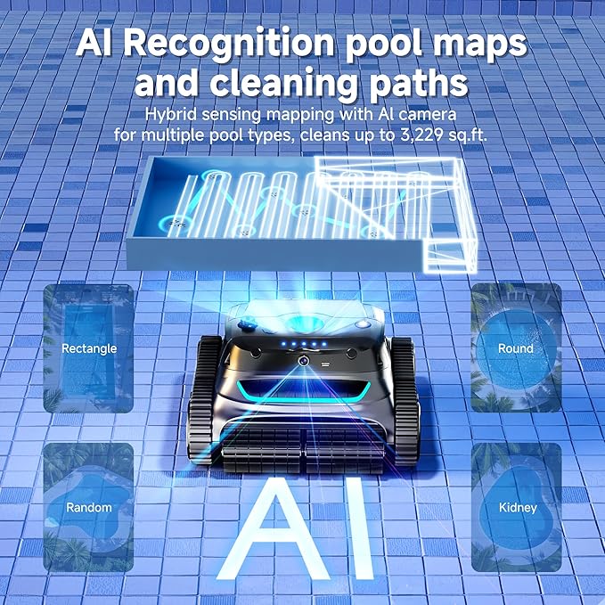 (2025 New) WYBOT S2 Solar Vision Robotic Pool Vacuum Cleaner, AI Vision, Smart Auto Docking, Dual Charging, Scheduled & Area Cleaning, 3D Adsorption for In-Ground Pools, Grey&Green