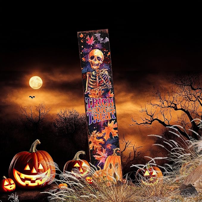42-inch Trick or Treat Watercolor Skeleton Garden Stake | Halloween Decor - Perfect for Outdoor Decor on Patio and Lawn Decor