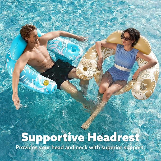 SLOOSH Inflatable Pool Floats Adult,2 Pack Pool Chairs with Cup Holders,Blow up Floats Chair,Hammock Noodle Mat for Relaxing Summer Water Fun Swimming Party Beach