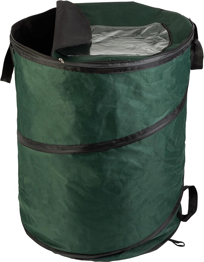 Wakeman Outdoor Trash Can - 46-Gallon Collapsible Garbage Can with 3 Stakes - Pop Up Trash Bin for Camping, Storage, or Yard Waste Outdoors (Green)