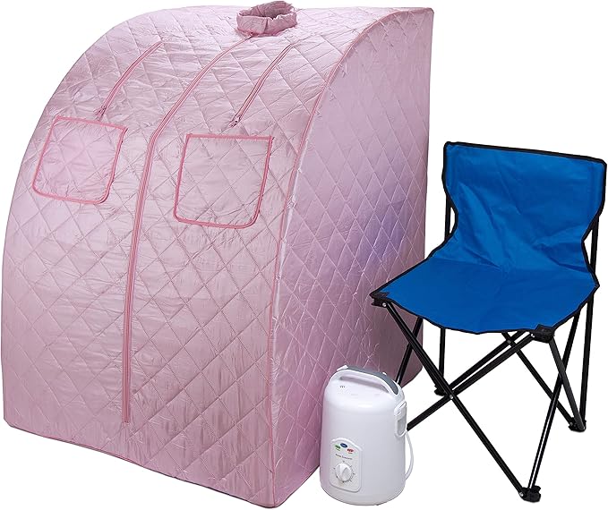 Durasage Oversized Portable Steam Sauna Spa for Home – 800W Steam Generator, 60-Minute Timer, Foldable Chair Included, Spacious Design, 1.5-Year Warranty (Light Pink)