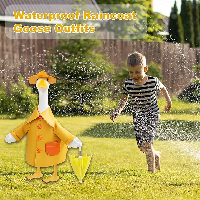 Raincoat Porch Goose Outfit for Large 23" High Cement or Plastic Goose Statue, Spring Yard Goose Cloths with Yellow Umbrella Decor for Outdoor Lawn Gaden Patio