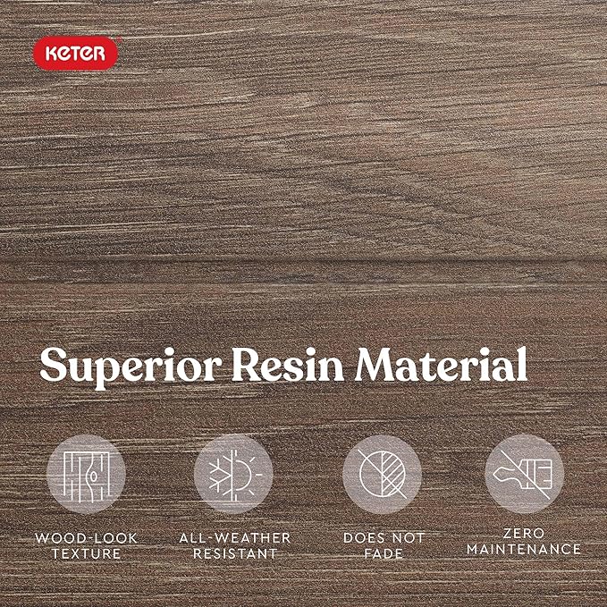 Keter Signature Everwood 50 Gallon Resin Deck Box-Organization and Storage for Patio Cushions, Throw Pillows and Garden Tools, Walnut